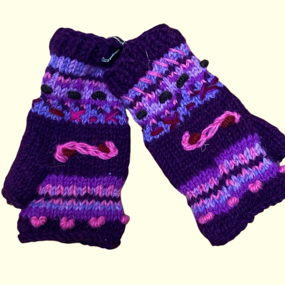 The Collection Royal Made in Nepal Fair Isle Knit  Purple and Pink Hand Warmers
